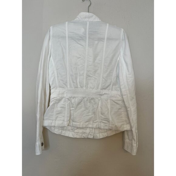 Ann Taylor Linen Cotton Blend White Zipper Front Denim Utility Jacket Size 8 - Picture 9 of 10